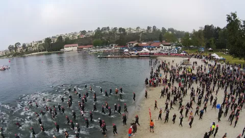 people entering lake