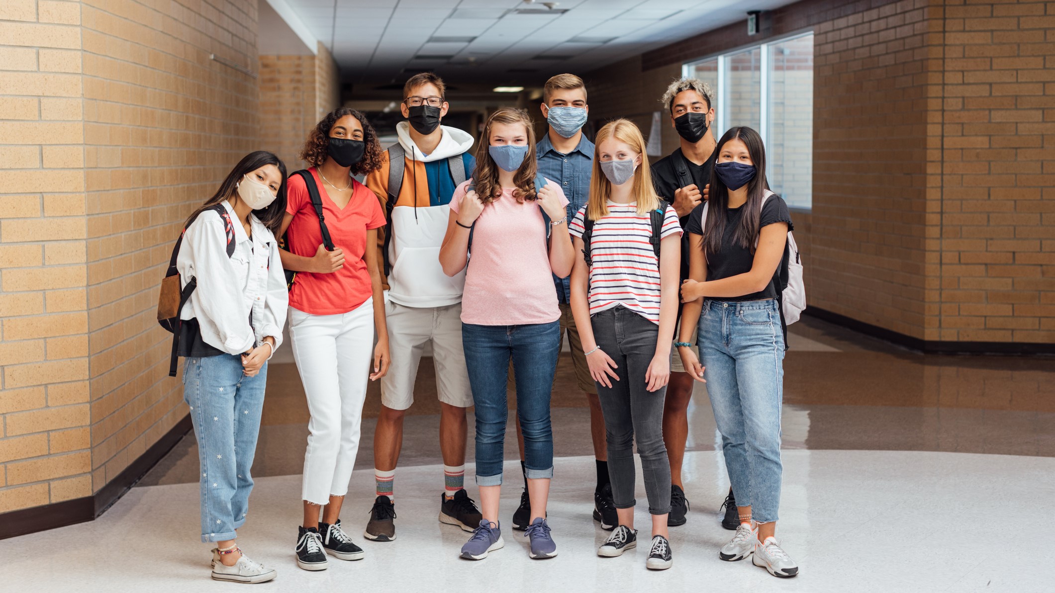 high school students wearing masks