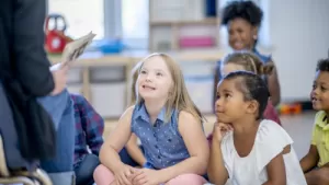 Preschool children listening to a story