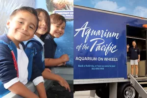 Children with mobile aquarium