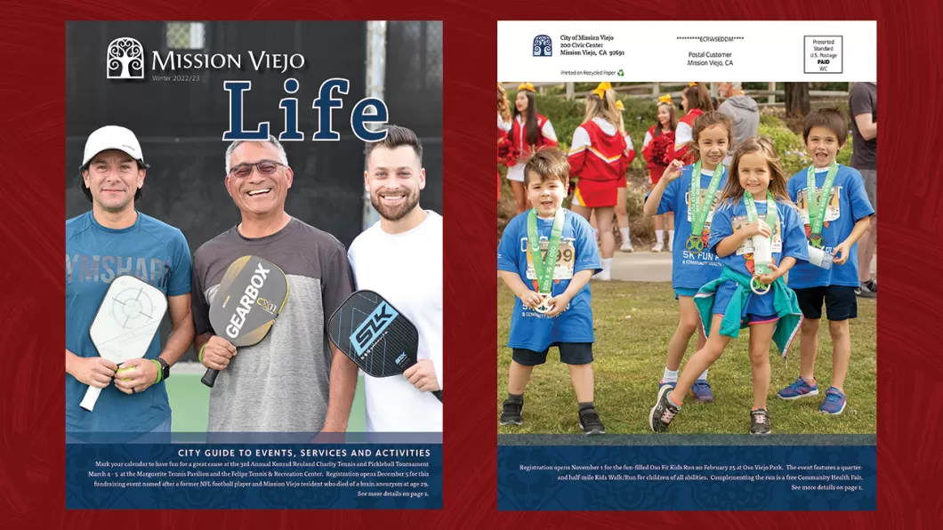 The front and back cover of the winter mission viejo life brochure