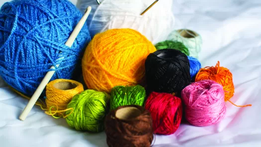 A collection of multi-colored yarn