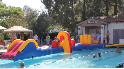 Inflatable obstacle course in a pool 