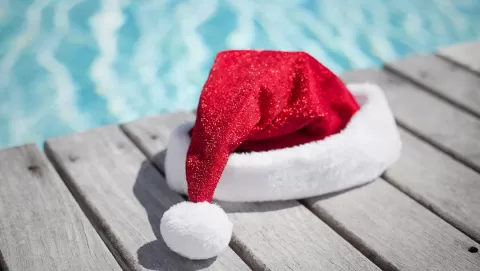 santa hat by pool