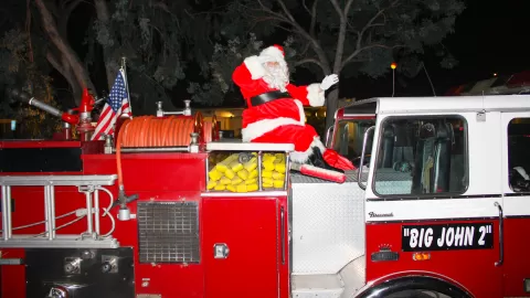 santa on fire truck