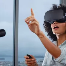 person wearing Oculus Rift virtual reality headset