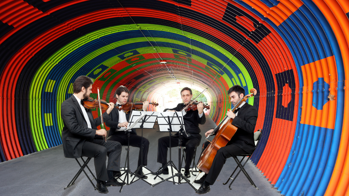 string musicians playing in Jeronimo Tunnel