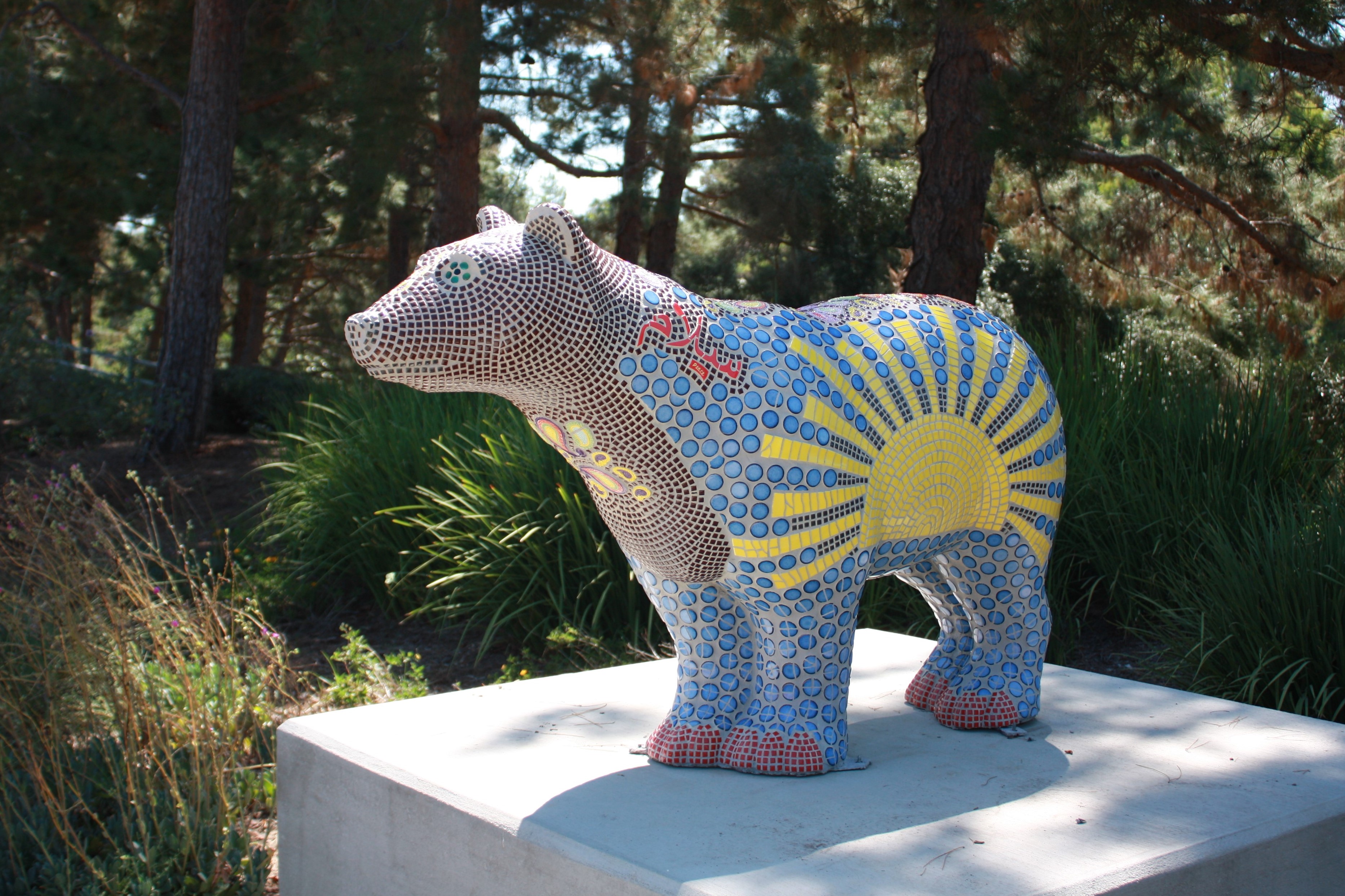 mosaic bear statue