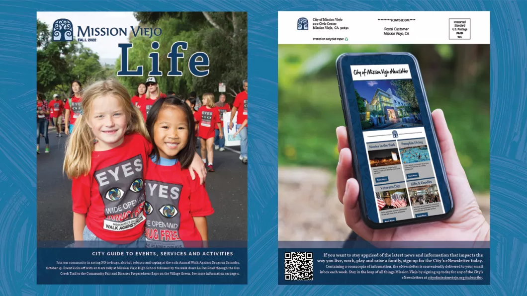 Image of the cover and back page of the Mission Viejo Life activity guide.