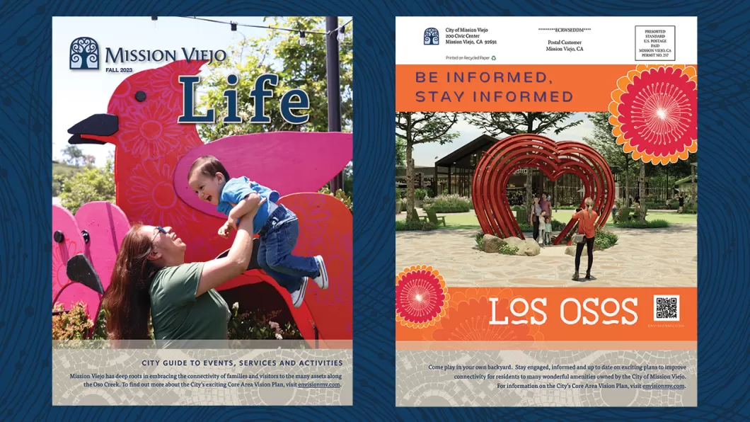 The front and back cover of the fall mission viejo life is shown.